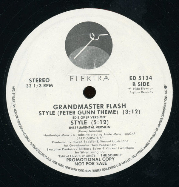 Grandmaster Flash : Style (Peter Gunn Theme) (12", Single, Promo)
