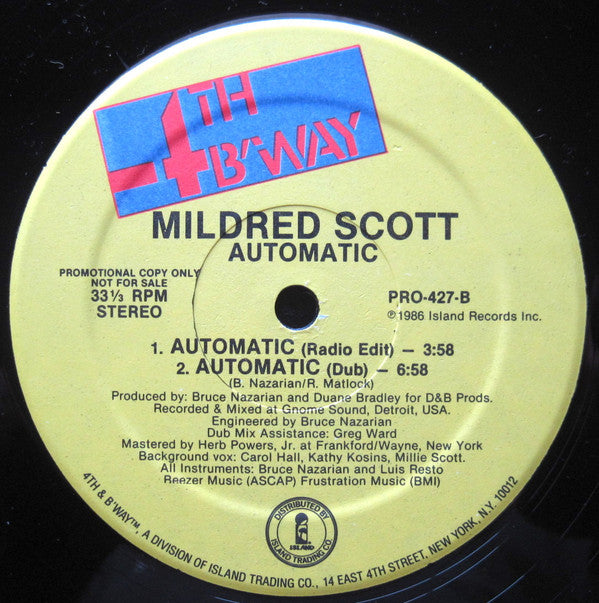 Millie Scott : Automatic (12", Single, Promo)