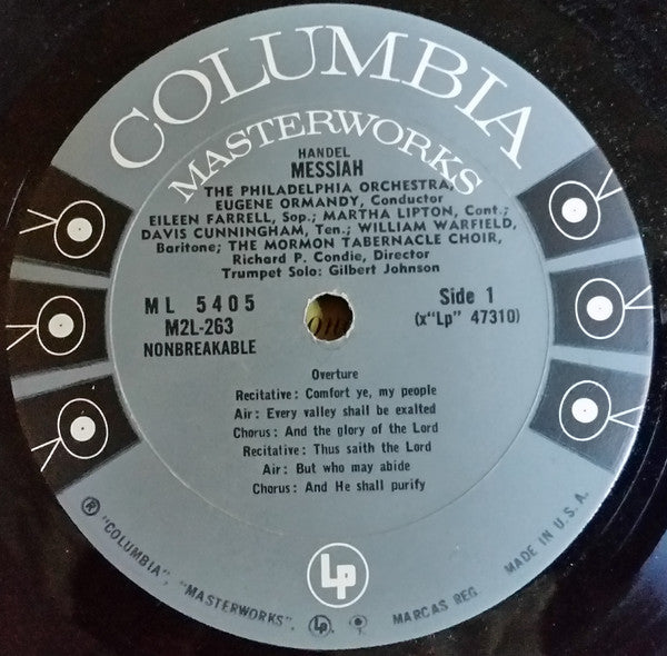 Georg Friedrich Händel, The Philadelphia Orchestra, Eugene Ormandy / Mormon Tabernacle Choir, Richard P. Condie, Eileen Farrell, Martha Lipton, Davis Cunningham, William Warfield : Messiah (2xLP, RE)