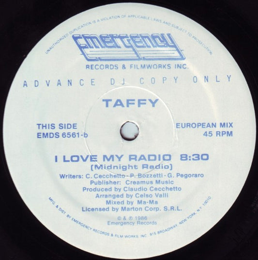 Taffy : I Love My Radio (Midnight Radio) (12", Promo)