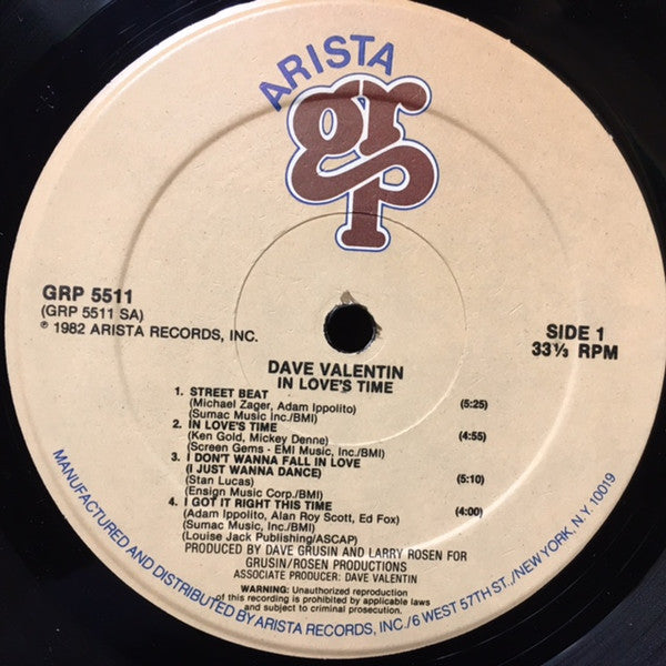 Dave Valentin : In Love's Time (LP, Album, Hau)