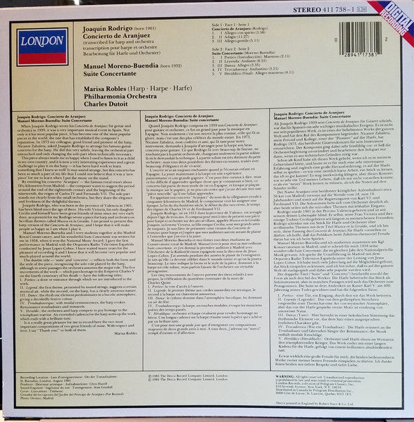 Joaquín Rodrigo / Manuel Moreno-Buendía, Marisa Robles, Philharmonia Orchestra, Charles Dutoit : Concierto De Aranjuez / Suite Concertante (LP, Album)