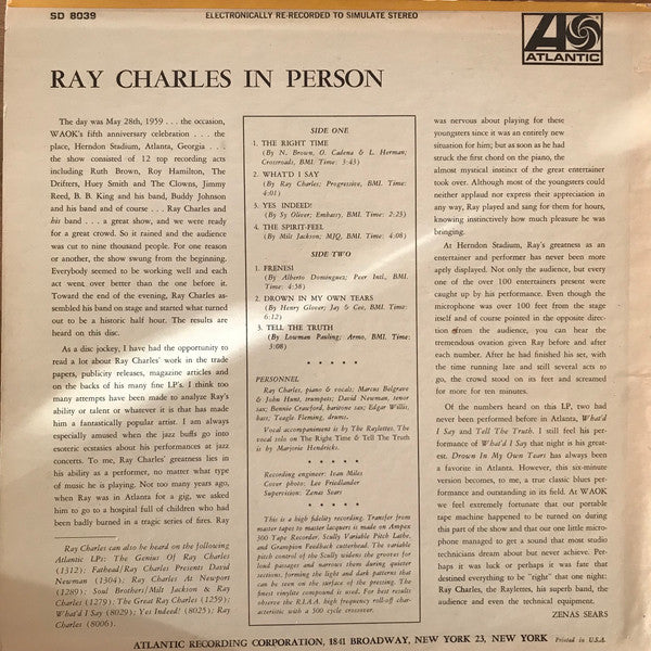 Ray Charles : Ray Charles In Person (LP, Album, RE)
