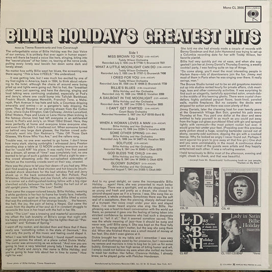 Billie Holiday : Billie Holiday’s Greatest Hits (LP, Comp, Mono, RE)