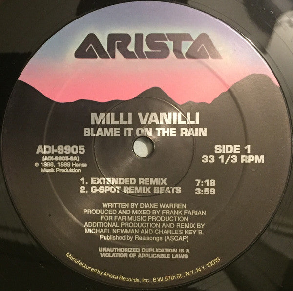 Milli Vanilli : Blame It On The Rain (12")