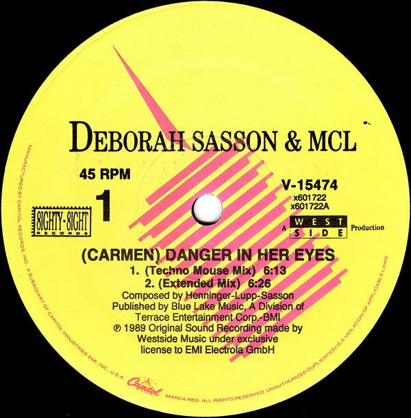 Deborah Sasson & MCL (Micro Chip League) : (Carmen) Danger In Her Eyes (12", Single)