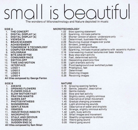 George Fenton / Sam Sklair : Small Is Beautiful (LP)