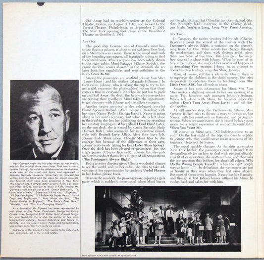 Noël Coward / Starring Elaine Stritch : Sail Away (Original Broadway Cast) (LP, Album, Scr)