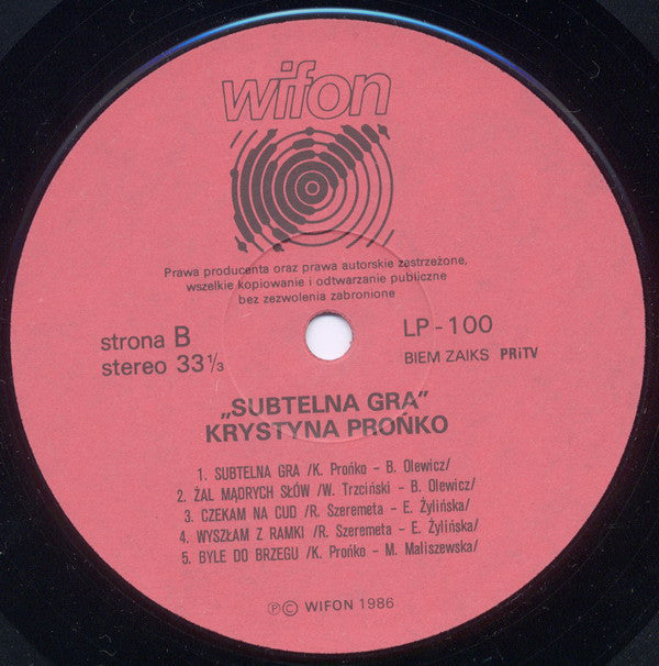 Krystyna Prońko : Subtelna Gra (LP, Album)