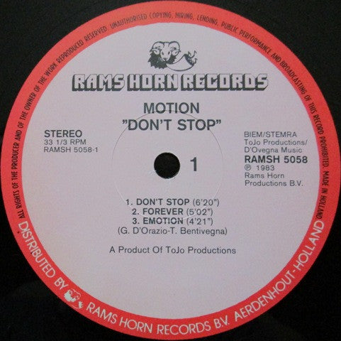 Motion (3) : Don't Stop (LP, Album)