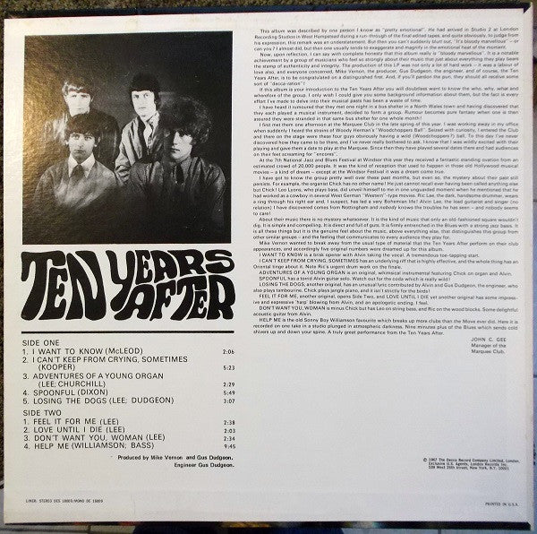 Ten Years After : Ten Years After (LP, Album, Pit)
