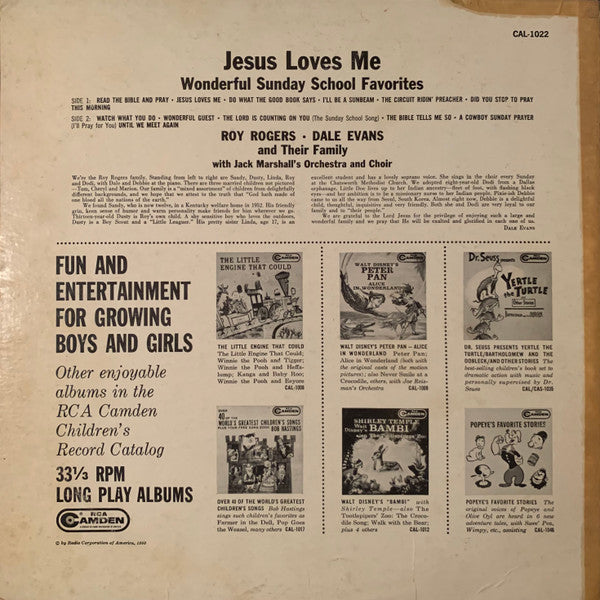 Roy Rogers And Dale Evans : Jesus Loves Me (LP, Album, Mono)