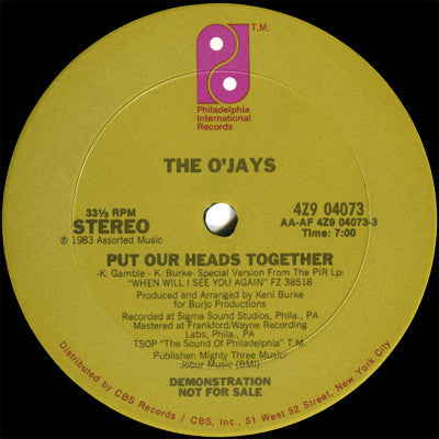 The O'Jays : Put Our Heads Together (12", Promo)