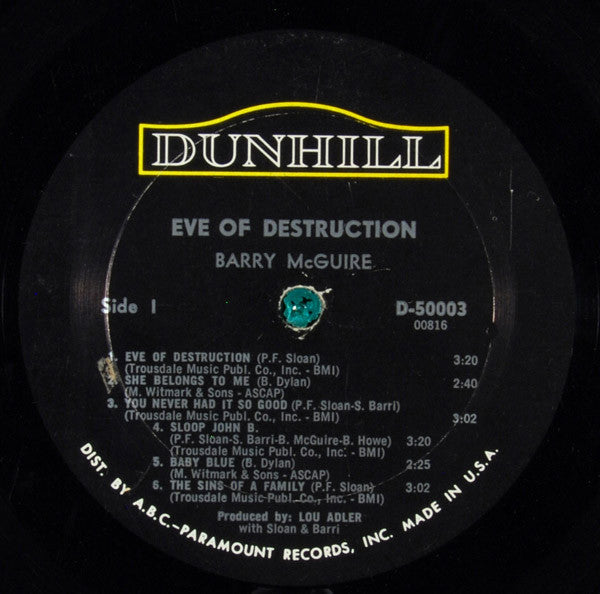 Barry McGuire : Eve Of Destruction (LP, Album, Mono)