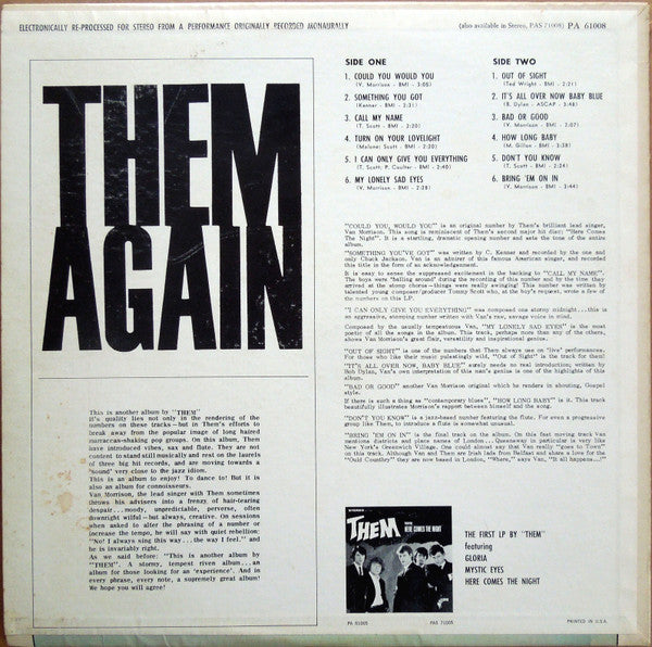 Them (3) : Them Again (LP, Album, Mono, Glo)