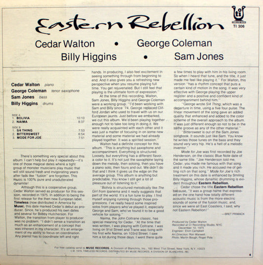 Cedar Walton, Billy Higgins, George Coleman, Sam Jones : Eastern Rebellion (LP, Album, RE)