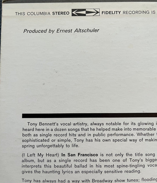 Tony Bennett : I Left My Heart In San Francisco (LP, Album, Pit)