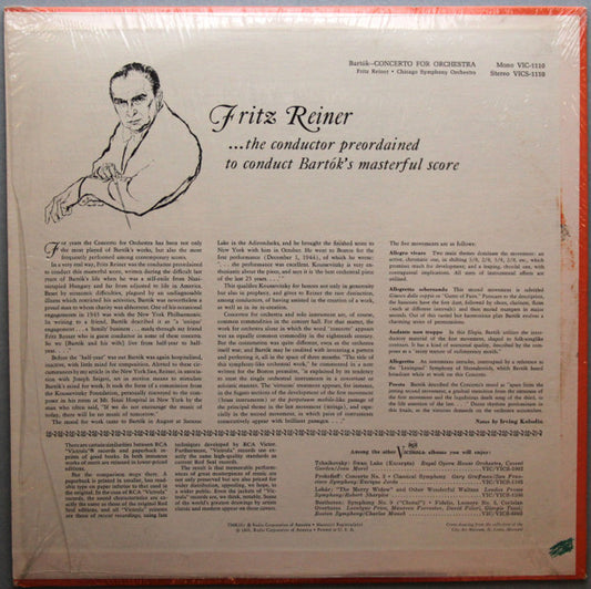 Béla Bartók, Fritz Reiner, Chicago Symphony Orchestra : Concerto For Orchestra (LP, RE)