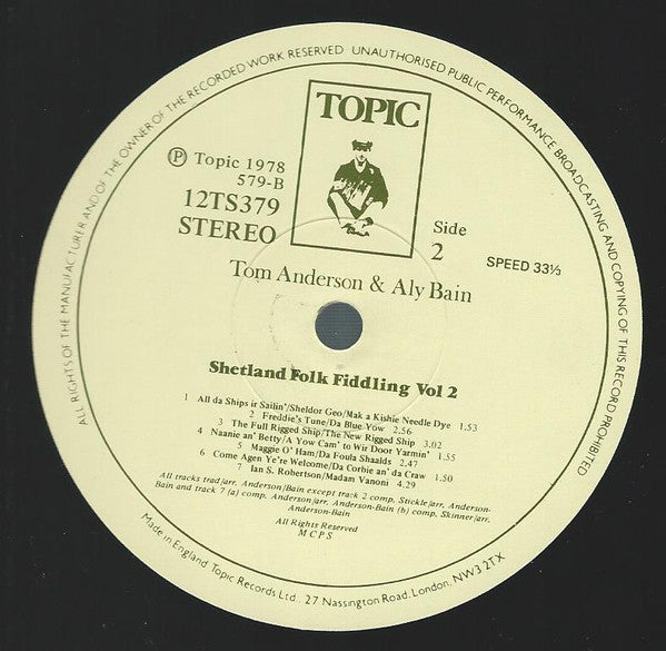 Tom Anderson (10), Aly Bain, "Peerie" Willie Johnson & Violet Tulloch : Shetland Folk Fiddling Vol 2 (LP, Album)