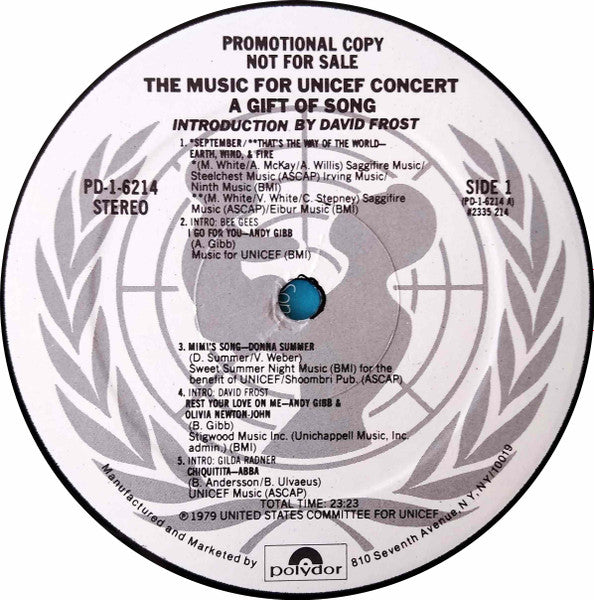 Various : Music For Unicef Concert: A Gift Of Song (LP, Promo)