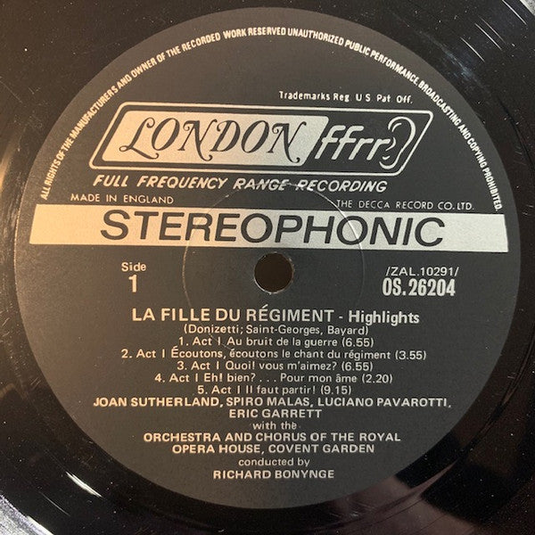Joan Sutherland, Luciano Pavarotti, Spiro Malas, Monica Sinclair, Gaetano Donizetti : La Fille Du Regiment Highlights (LP)