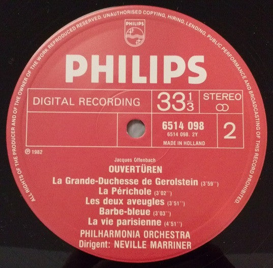 Philharmonia Orchestra • Sir Neville Marriner : Offenbach Ouvertures (LP, Album)