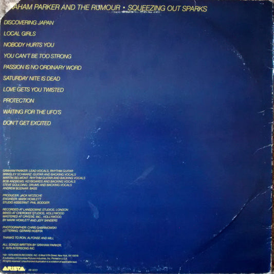 Graham Parker And The Rumour : Squeezing Out Sparks (LP, Album, San)