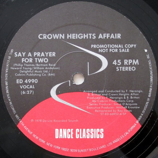 Crown Heights Affair / Frontline Orchestra : Say A Prayer For Two / Don't Turn Your Back On Me (12", Promo)