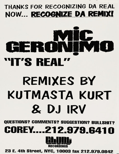 Mic Geronimo : It's Real (Remixes) (12", Promo)