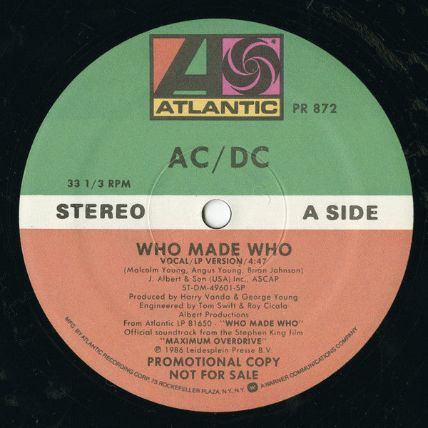 AC/DC : Who Made Who (12", Single, Promo)