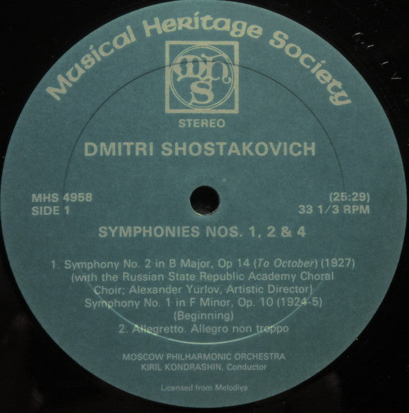 Dmitri Shostakovich, Moscow Philharmonic Orchestra, Kiril Kondrashin : Symphonies No. 1, 2, & 4 (2xLP, Comp, Gat)