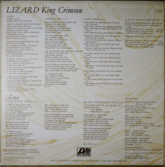 King Crimson : Lizard (LP, Album, PR )