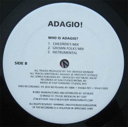 Adagio! : Poetry To Infinity / Who Is Adagio? (12")