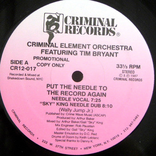 Criminal Element Orchestra Featuring Tim Bryant : Put The Needle To The Record Again (12", Promo)