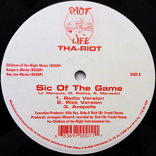 Tha-Riot : Sic Of The Game / Walk Alone (12")