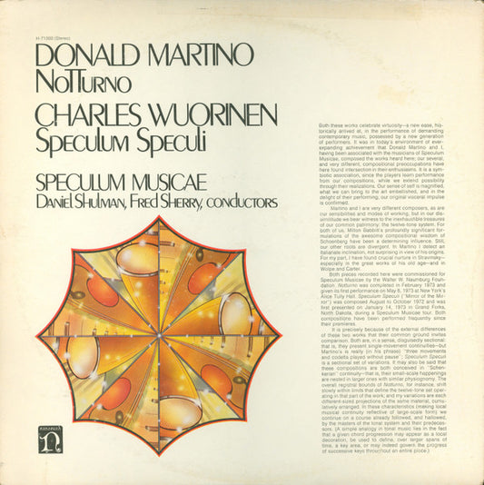 Donald Martino / Charles Wuorinen - Speculum Musicae, Daniel Shulman (2), Fred Sherry : Notturno / Speculum Speculi (LP)