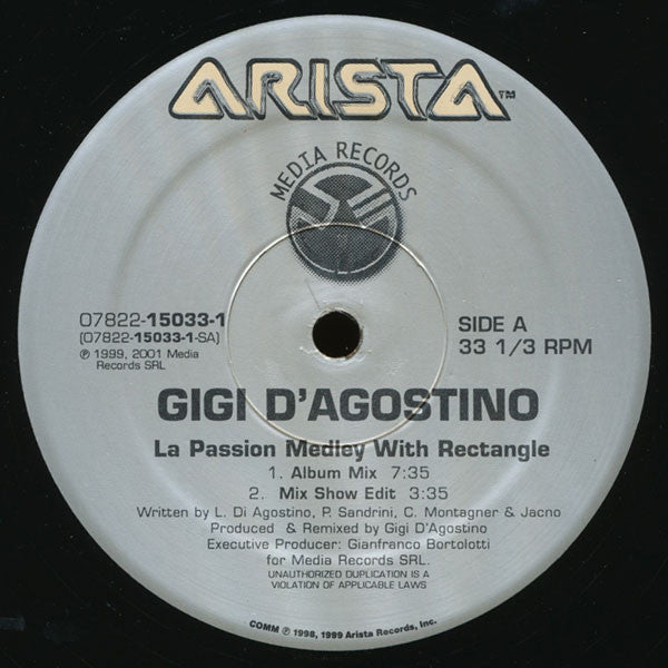 Gigi D'Agostino : La Passion With Rectangle (12")