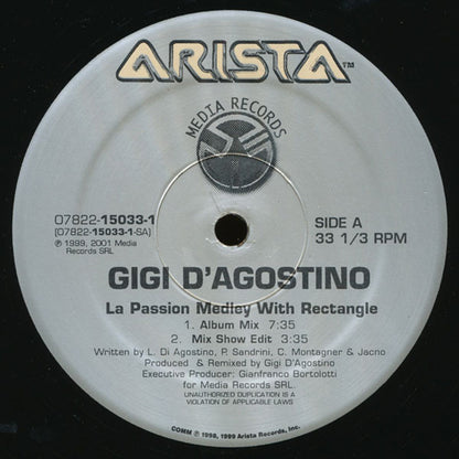 Gigi D'Agostino : La Passion With Rectangle (12")