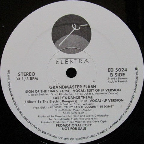 Grandmaster Flash : Sign Of The Times (12", Single, Promo)