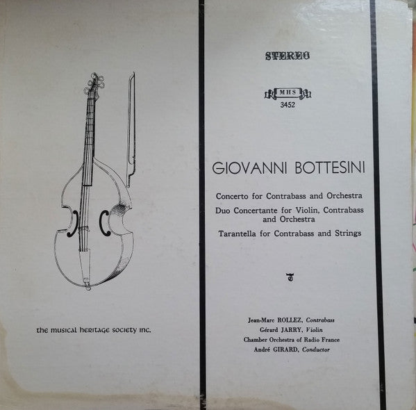 Giovanni Bottesini /  Jean-Marc Rollez, Gérard Jarry, André Girard, Orchestre De Chambre De Radio France : Contrabass Concerto (LP, RE)