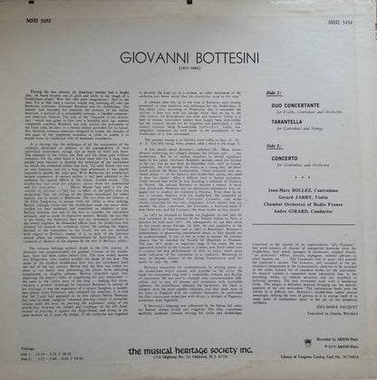 Giovanni Bottesini /  Jean-Marc Rollez, Gérard Jarry, André Girard, Orchestre De Chambre De Radio France : Contrabass Concerto (LP, RE)