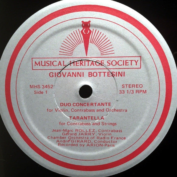 Giovanni Bottesini /  Jean-Marc Rollez, Gérard Jarry, André Girard, Orchestre De Chambre De Radio France : Contrabass Concerto (LP, RE)