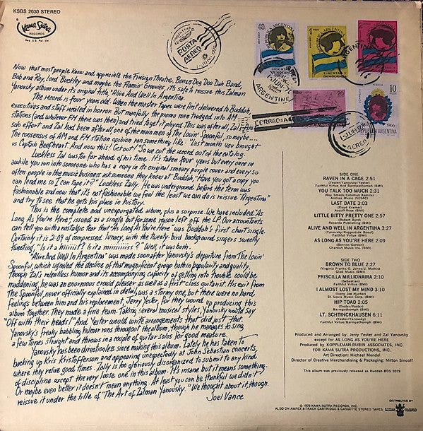 Zal Yanovsky : Alive And Well In Argentina (LP, Album, Promo, RE)