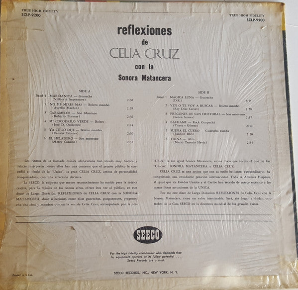 Celia Cruz Con La Sonora Matancera : Reflexiones De Celia Cruz (LP, Album, RE)