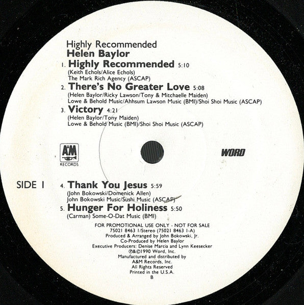 Helen Baylor : Highly Recommended (LP, Album, Promo)
