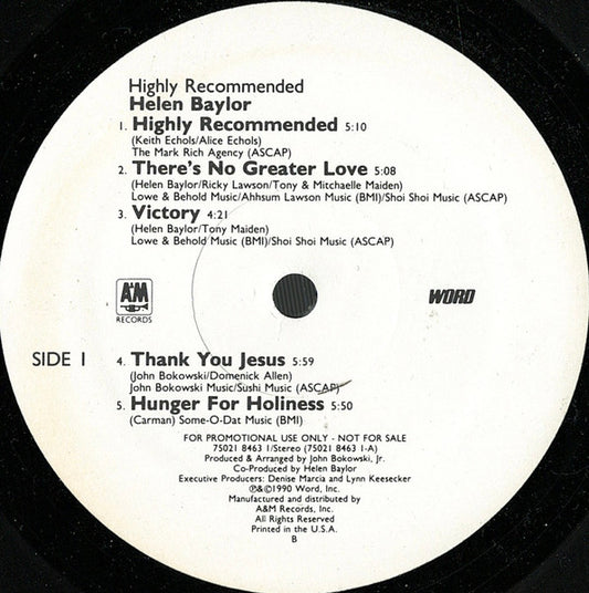 Helen Baylor : Highly Recommended (LP, Album, Promo)