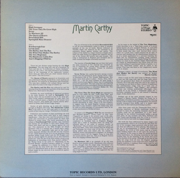 Martin Carthy with Dave Swarbrick : Martin Carthy (LP, Album, RE)