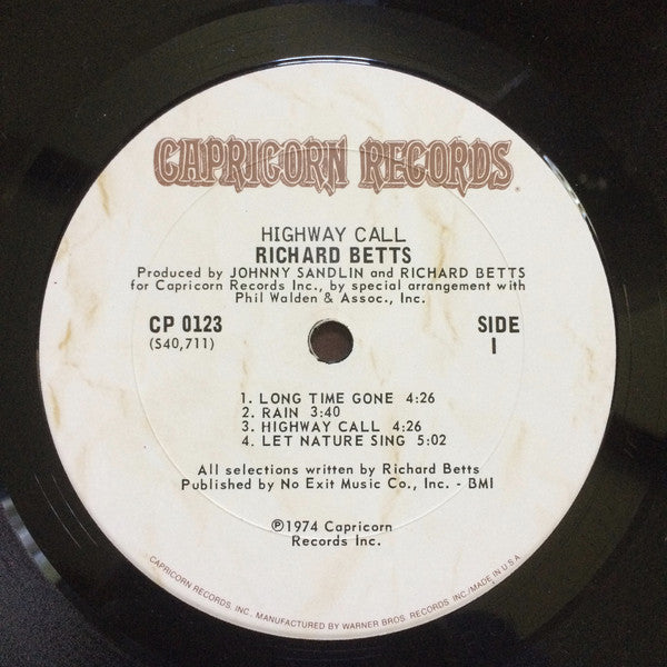 Dickey Betts : Highway Call (LP, Album, Pit)