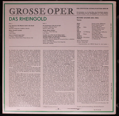 Richard Wagner, George London (2), Set Svanholm, Gustav Neidlinger, Eberhard Wächter, Waldemar Kmentt, Kurt Böhme, Walter Kreppel, Kirsten Flagstad, Claire Watson, Jean Madeira, Wiener Philharmoniker, Georg Solti : Das Rheingold (Szenen) (LP)