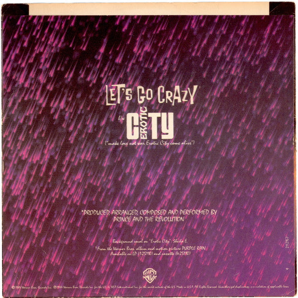 Prince And The Revolution : Let's Go Crazy / Erotic City (7", Single, Win)